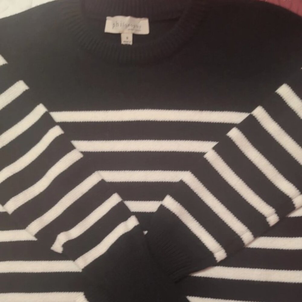PHILOSOPHY MODERN STRIPED BLACK AND WHITE SWEATER SIZE SMALL, VISCOSE BLEND BNWT